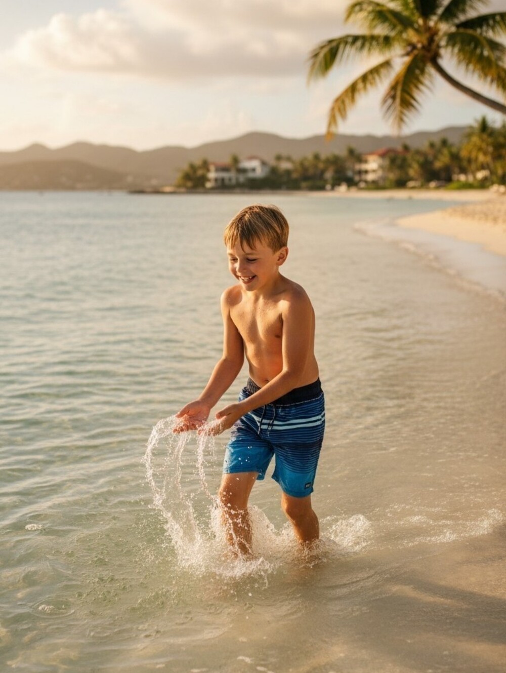 Blue Striped Kids Swim Trunks - Youth Swimwear